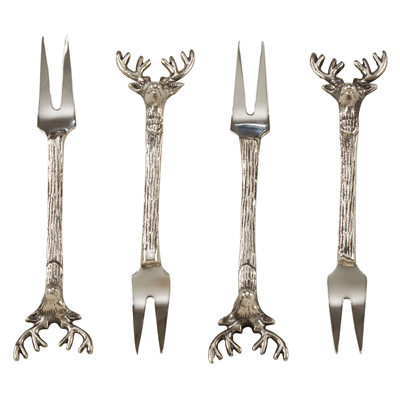 Silver Stag Cocktail Fork, Set of Four