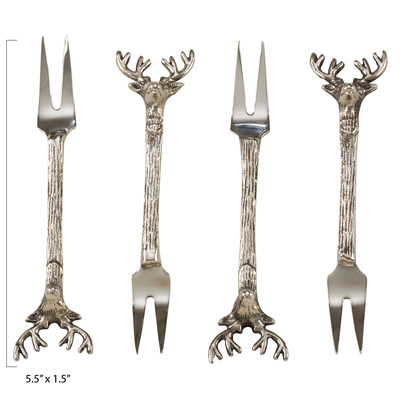 Silver Stag Cocktail Fork, Set of Four