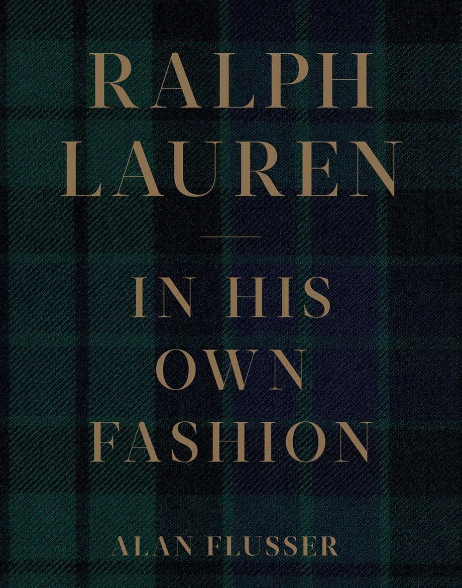 Book cover of 'Ralph Lauren: In His Own Fashion' with plaid pattern and gold text.