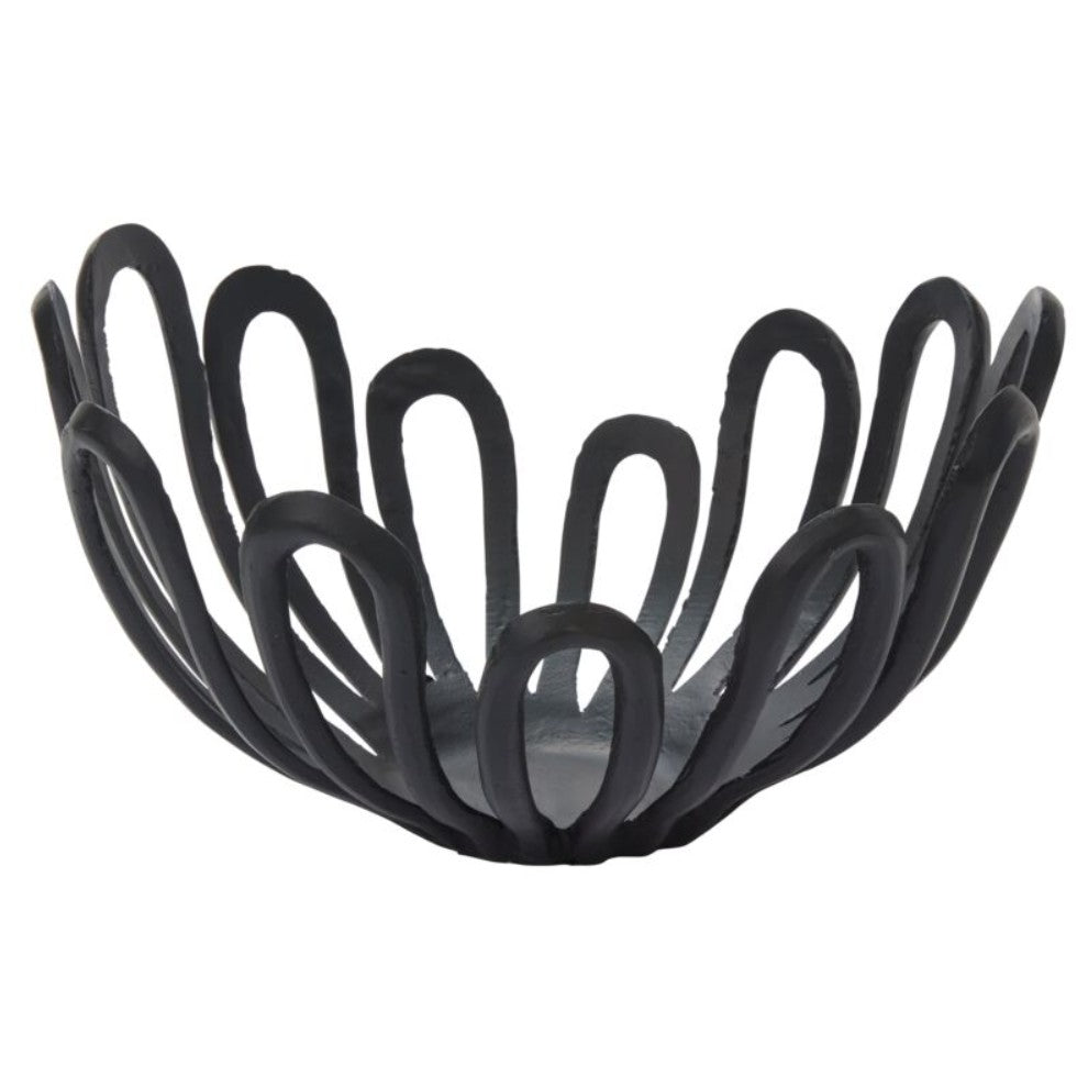 Black wire bowl on a white background