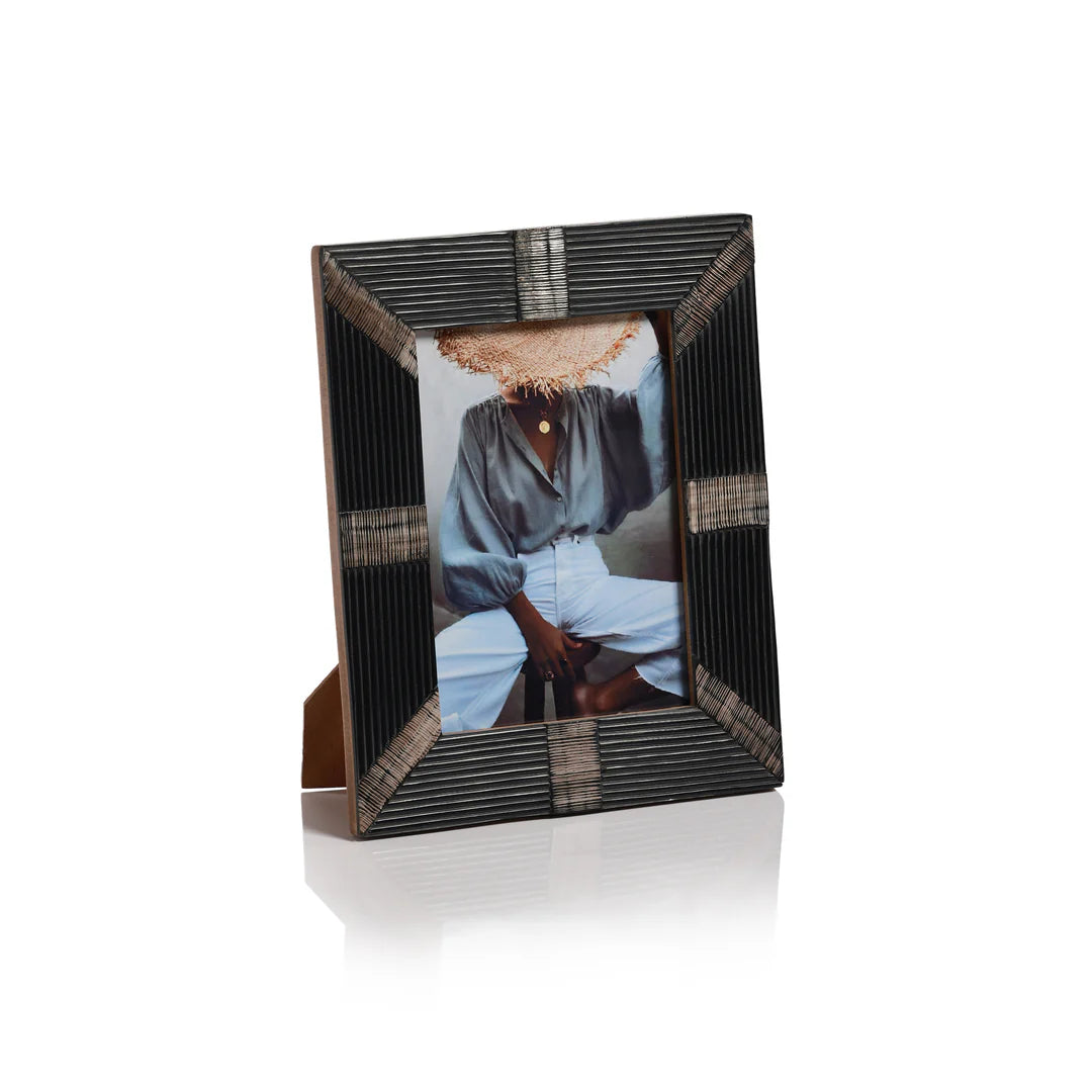 Black Ribbed Horn & Shagrin Photo Frame