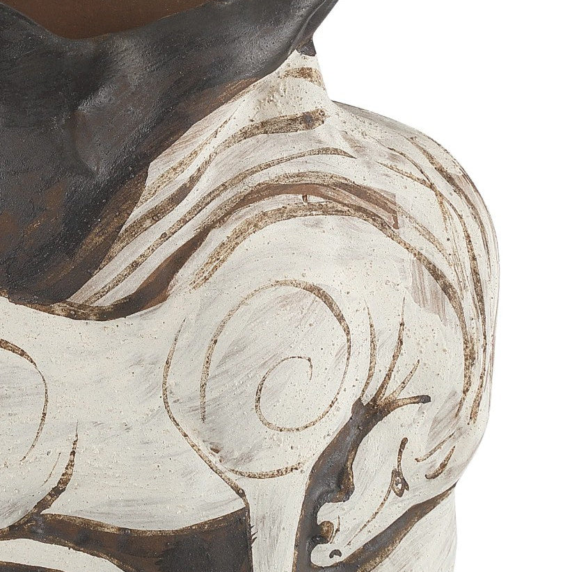 Close up of Black and White Vase with painted horses