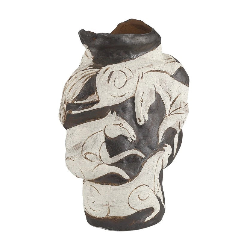Black and White Vase with painted horses