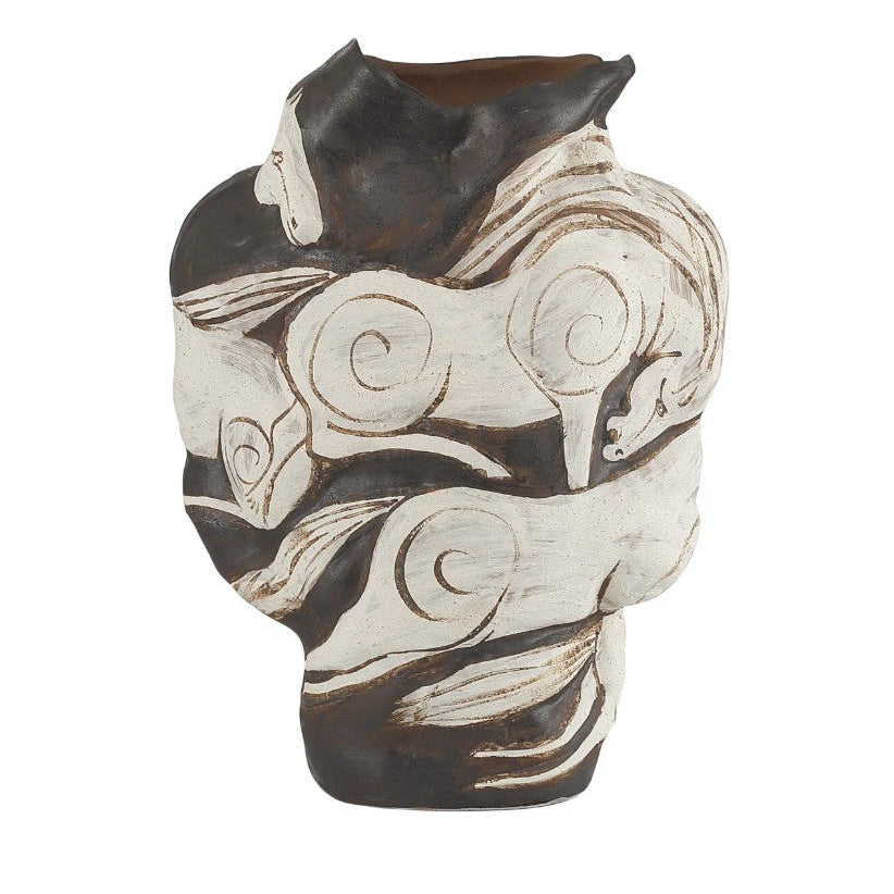 Black and White Vase with painted horses