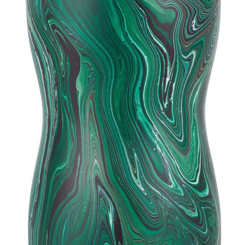 Vase surface covered in green marbling