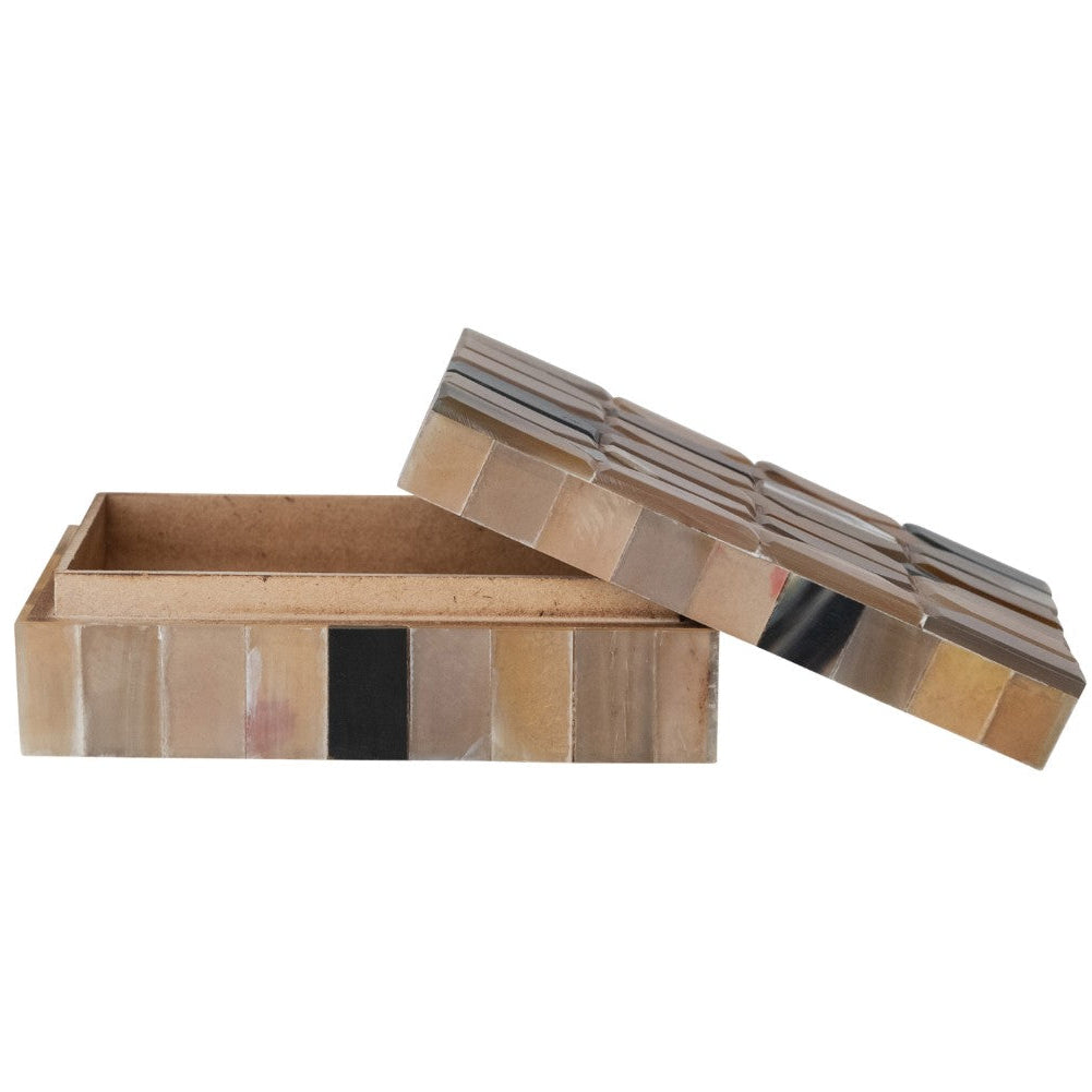 Cardboard box with a striped pattern on a white background