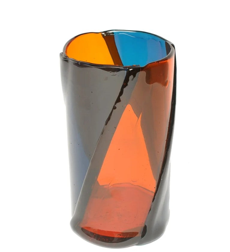 Lezioni Di Enzo Mari Twirl Vase - Clear Emerald And Clear Orange