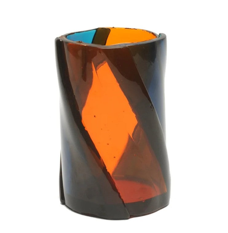 Lezioni Di Enzo Mari Twirl Vase - Clear Emerald And Clear Orange