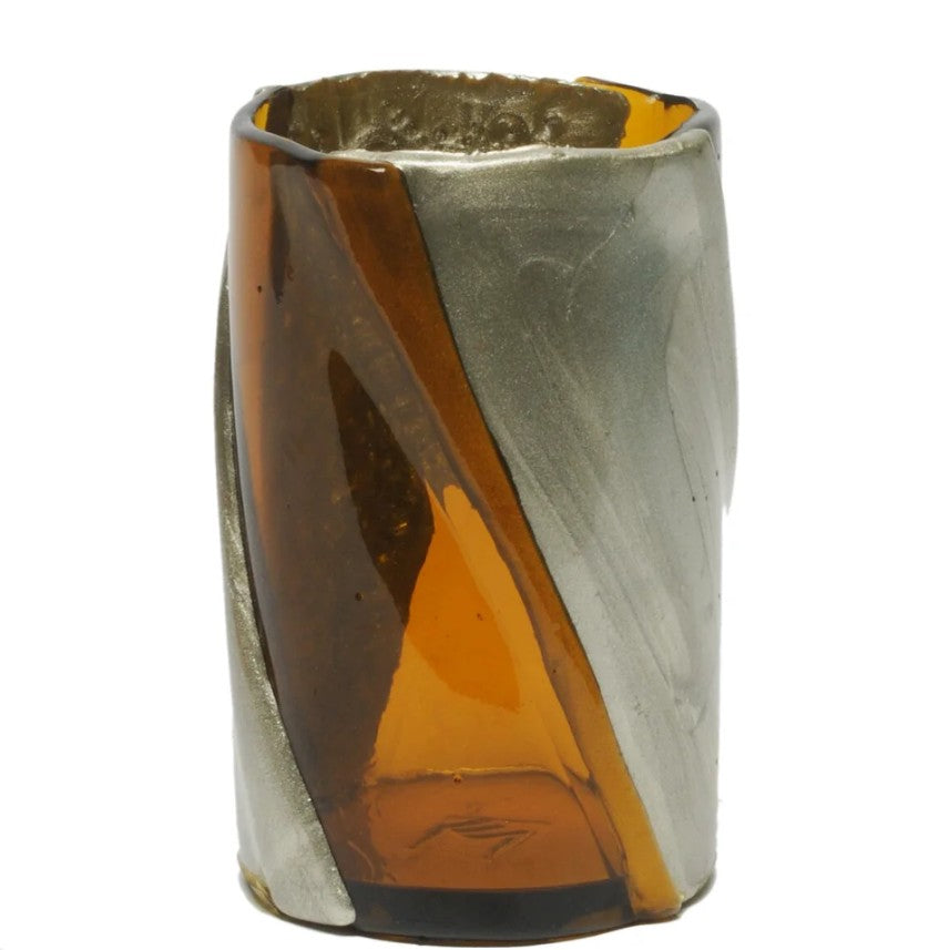 Lezioni di Enzo Mari Twirl Vase in Clear Amber and Bronze