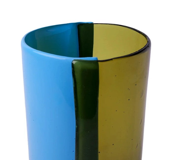 Lezioni di Enzo Mari- Two Lines Vase - Clear Bottle Green, Celeste