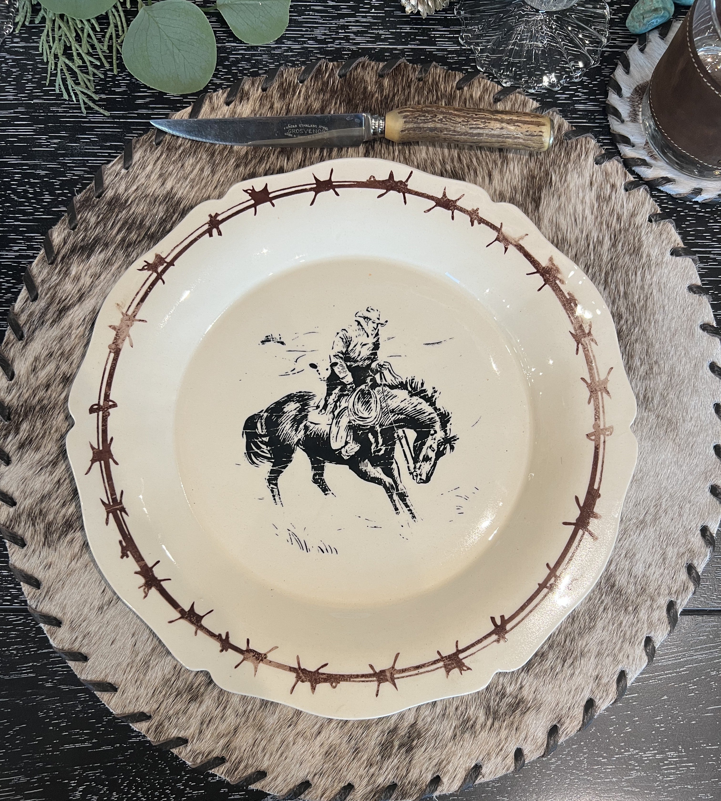 Set of Six Custom Chuckwagon Dinner Plates