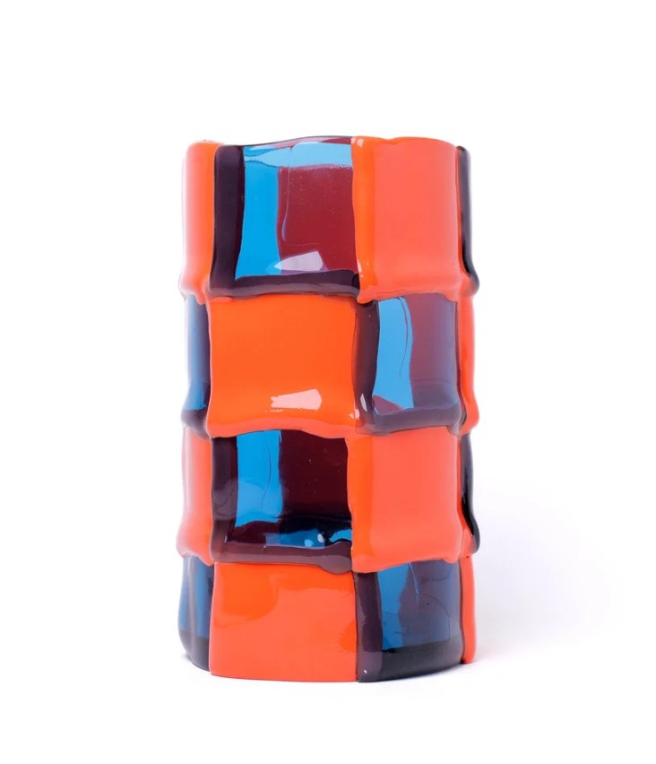 Lezioni di Enzo Mari Bamboo Vase - Clear Light Blue, Matt Pastel Orange