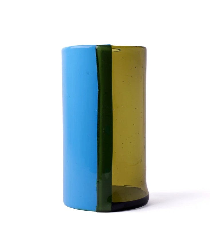Lezioni di Enzo Mari- Two Lines Vase - Clear Bottle Green, Celeste