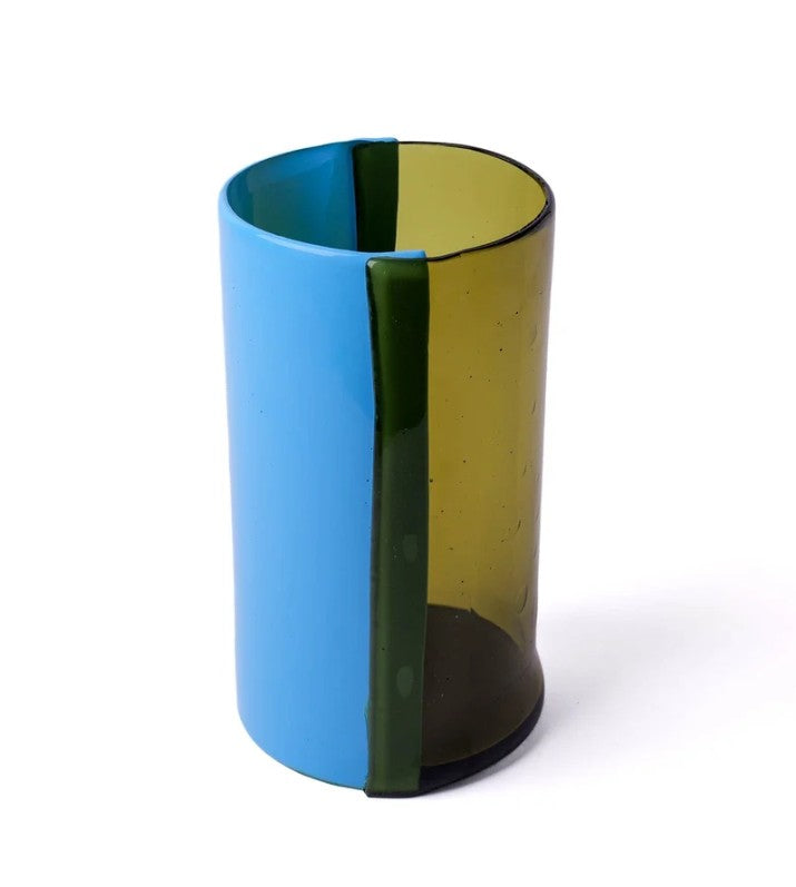 Lezioni di Enzo Mari- Two Lines Vase - Clear Bottle Green, Celeste