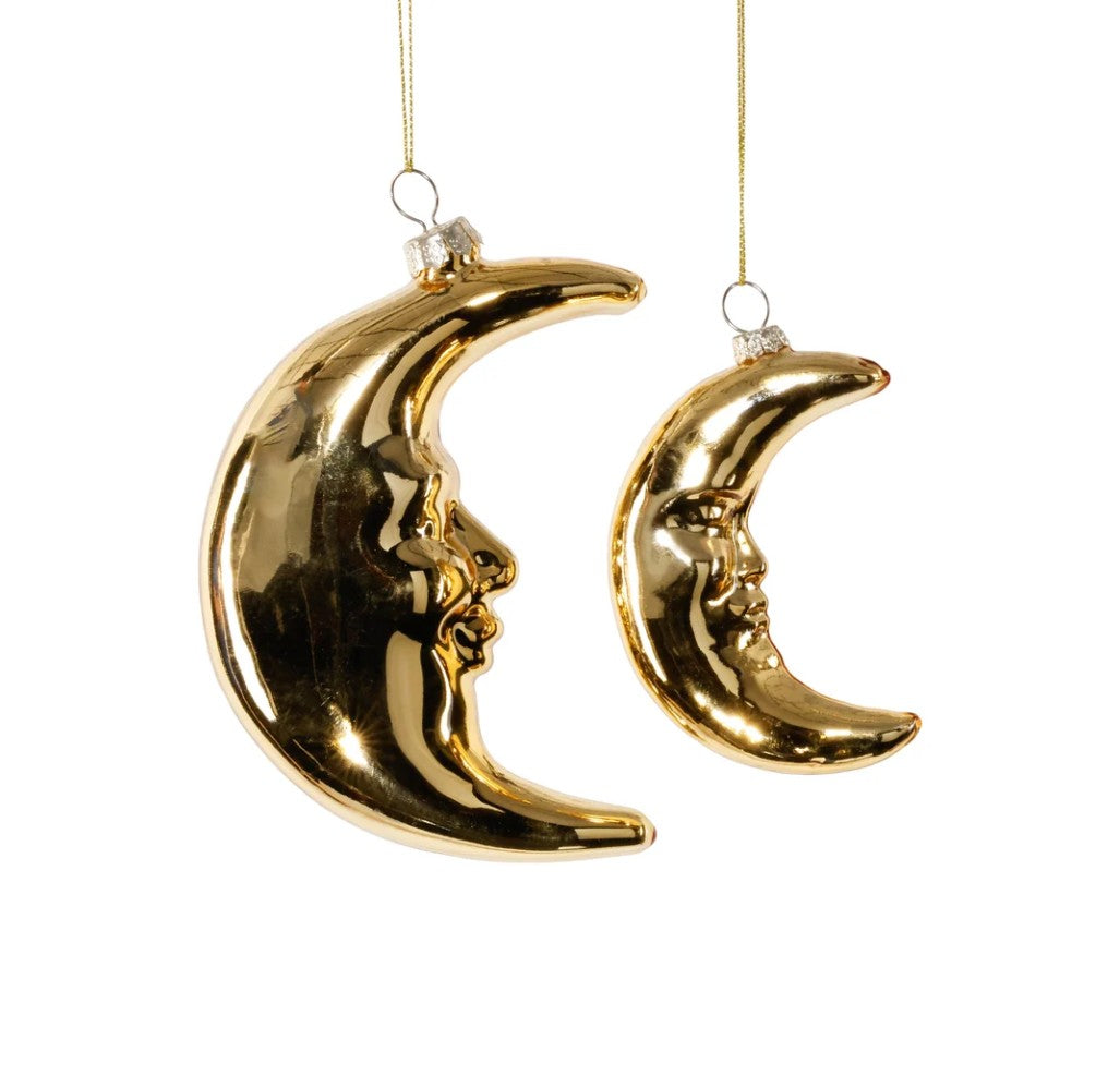 Two Pieces Gold Crescent Moon Glass Ornament