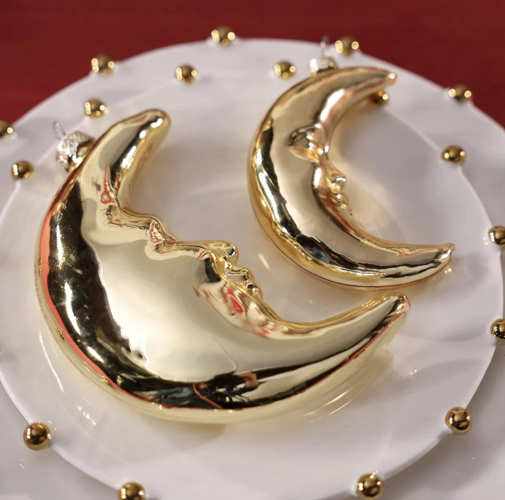 Two Pieces Gold Crescent Moon Glass Ornament