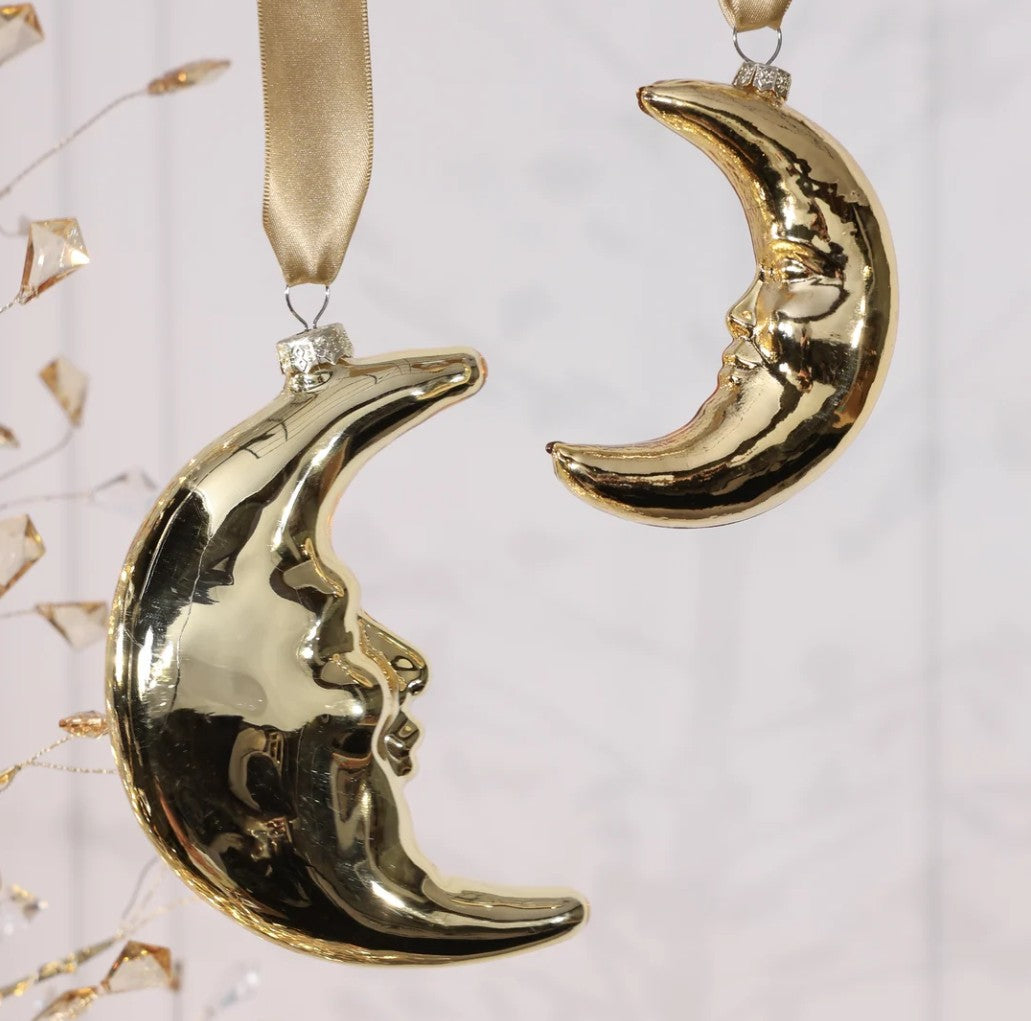 Two Pieces Gold Crescent Moon Glass Ornament