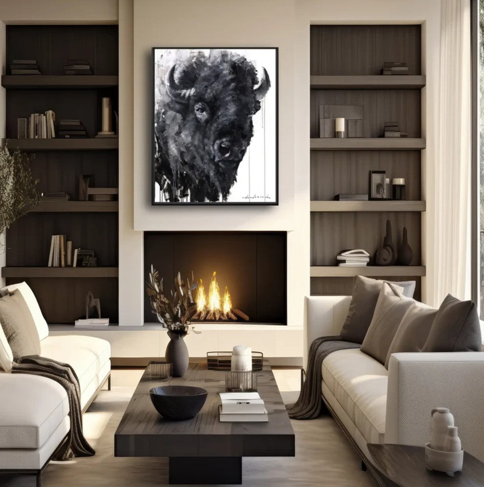 Limited Edition "Granite" Bison Framed Print by David Frederick Riley