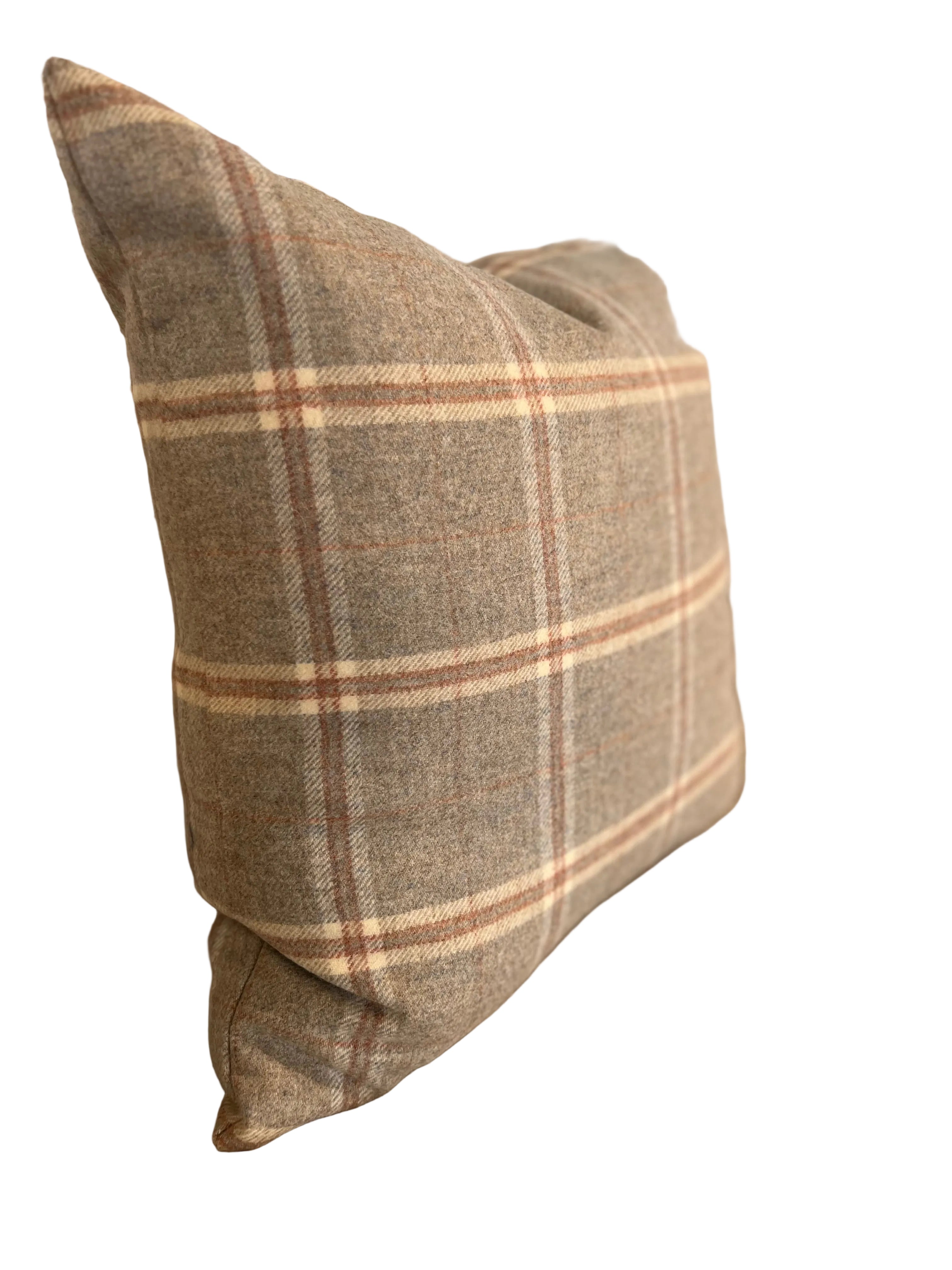 Grey & Rust English Wool Tartan Pillow