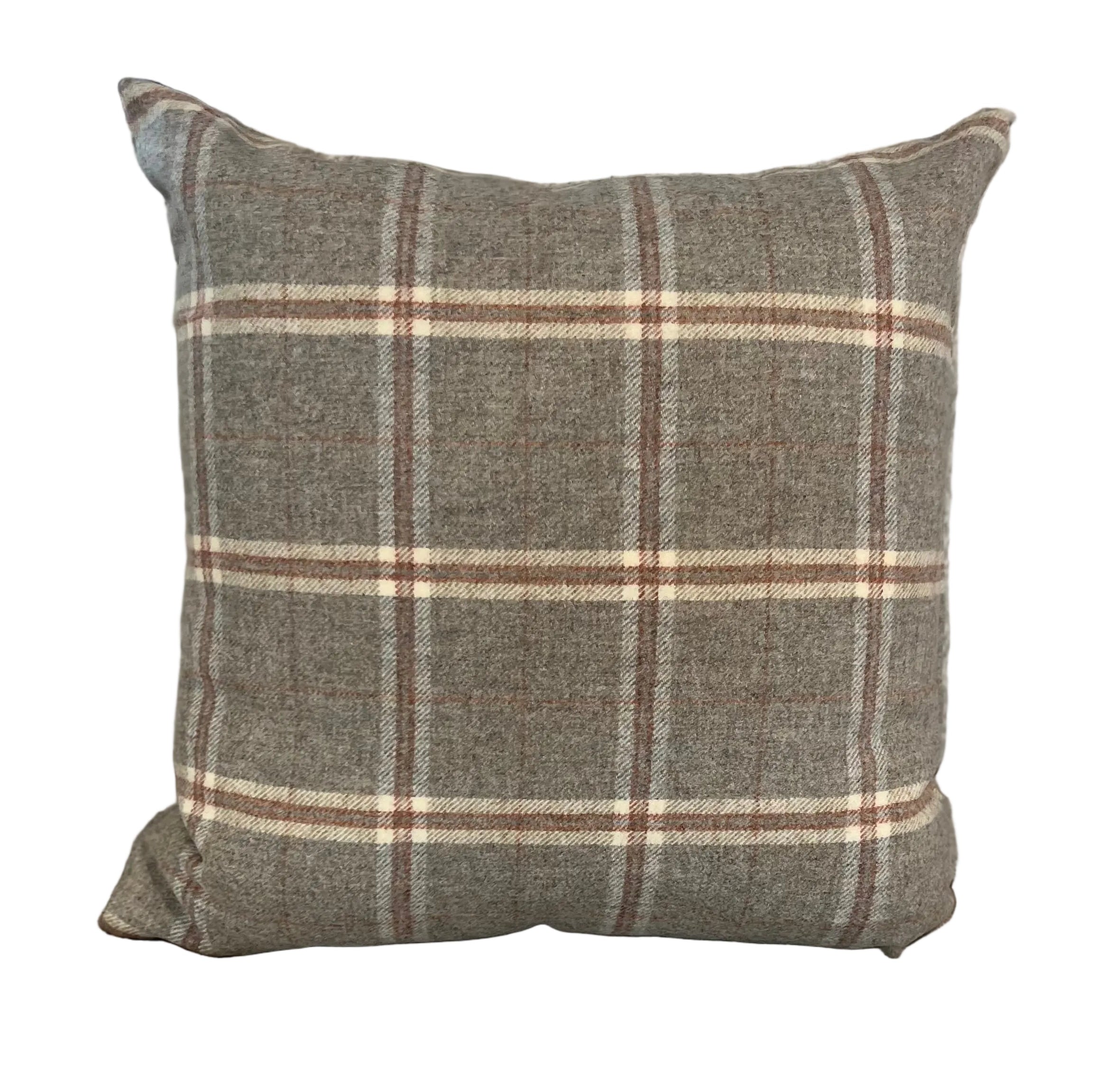 Grey & Rust English Wool Tartan Pillow