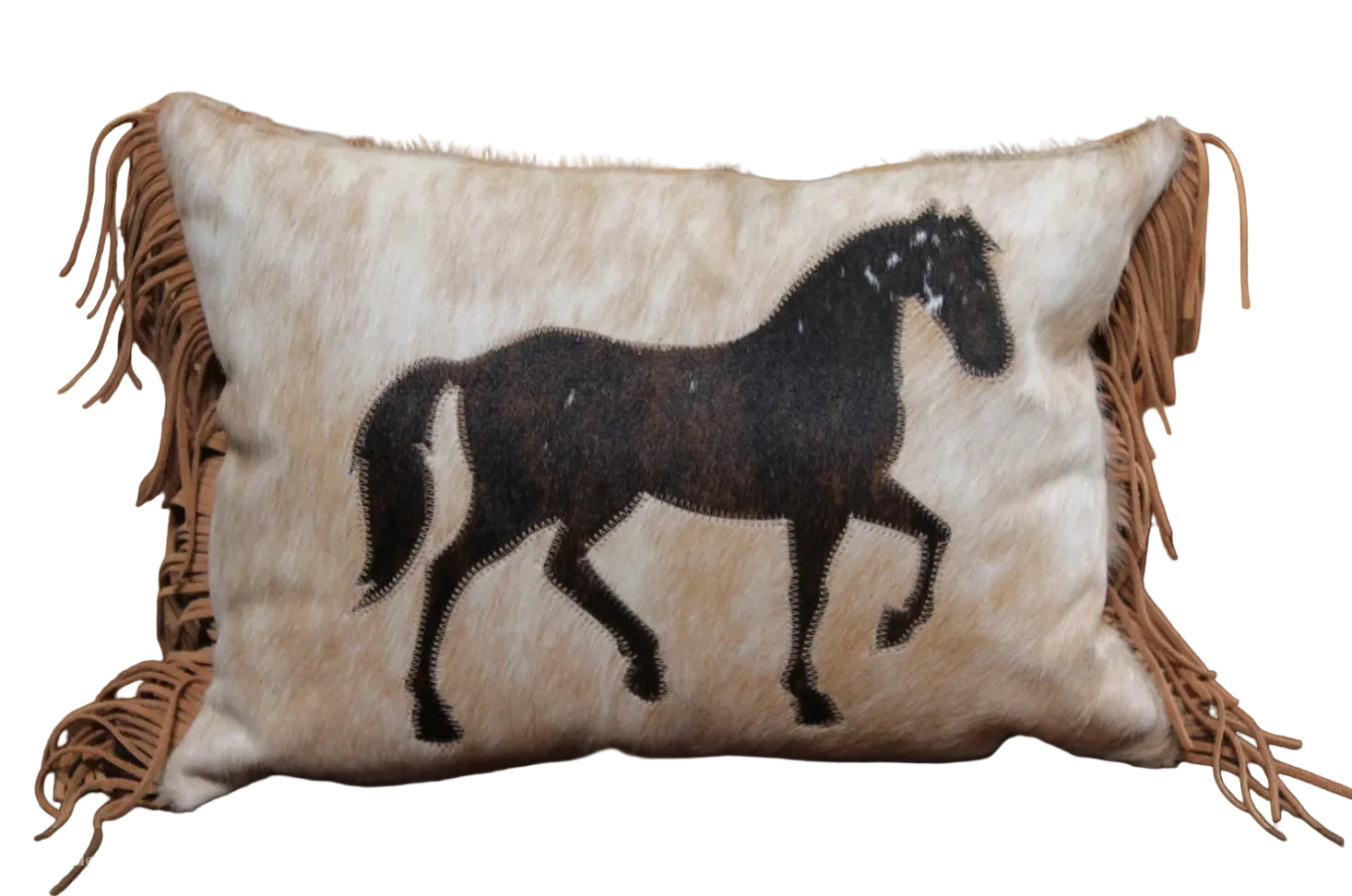 Fringe Horse Lumbar Cowhide Pillow