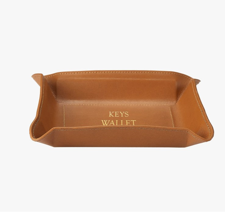 "Where's My Phone" Leather Valet Tray in Tan