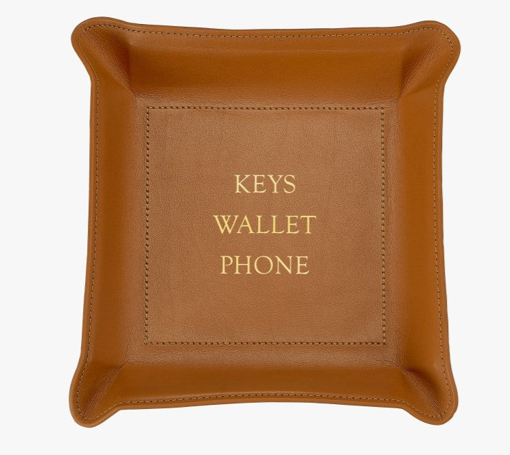 "Where's My Phone" Leather Valet Tray in Tan