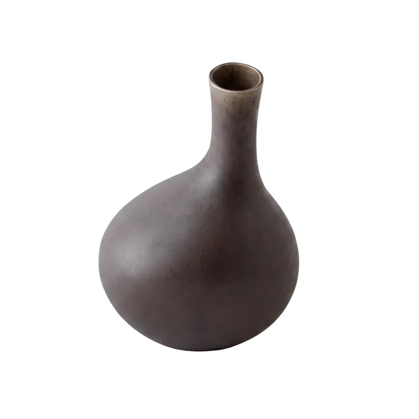 Dark brown ceramic vase on a white background