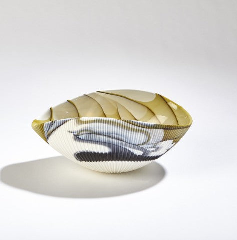 Amber and Blue Filigree Pleated Bowl
