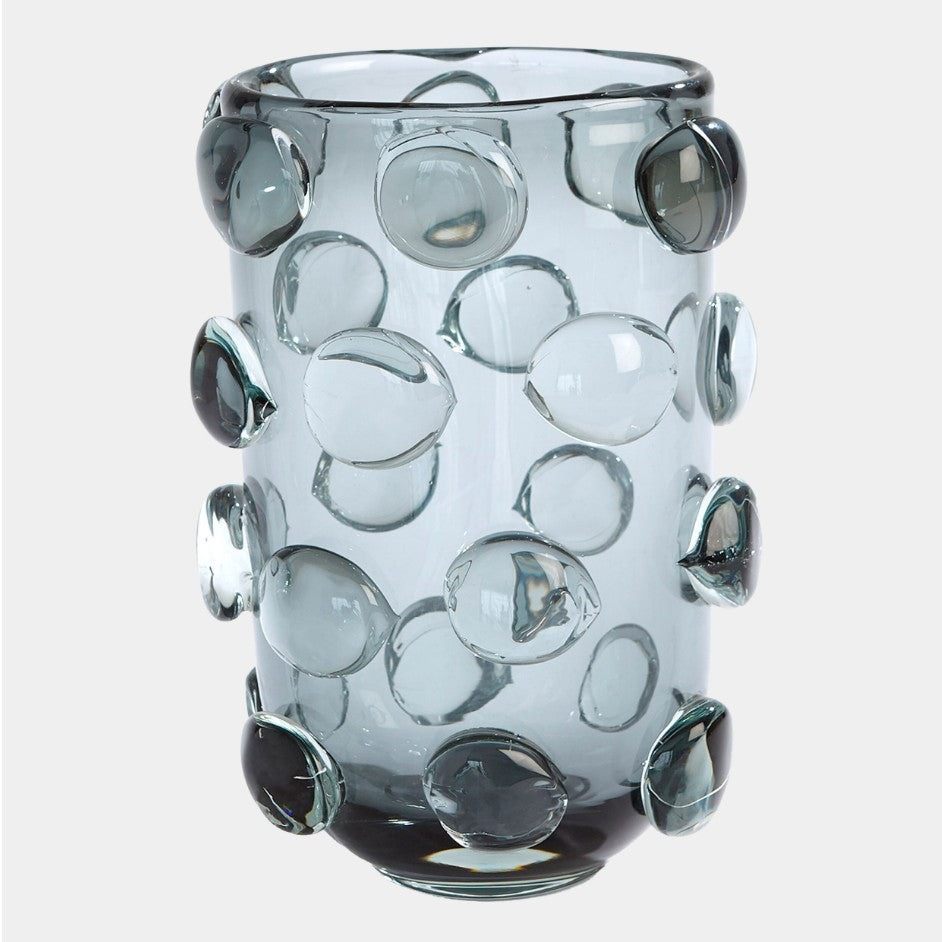 Glass vase with bubble design on a white background