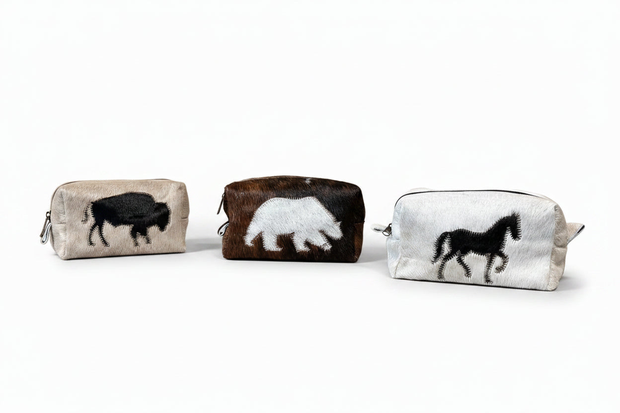 Large Cowhide Makeup Bag with Design
