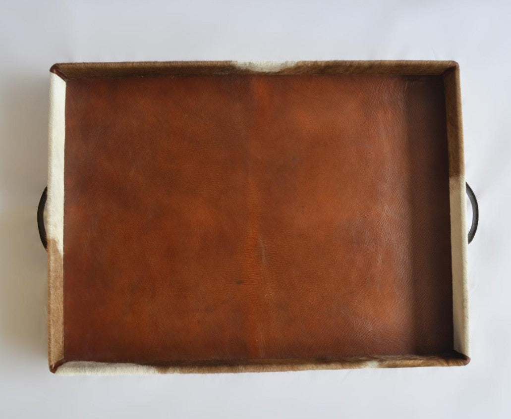 Brown and White Cowhide Tray