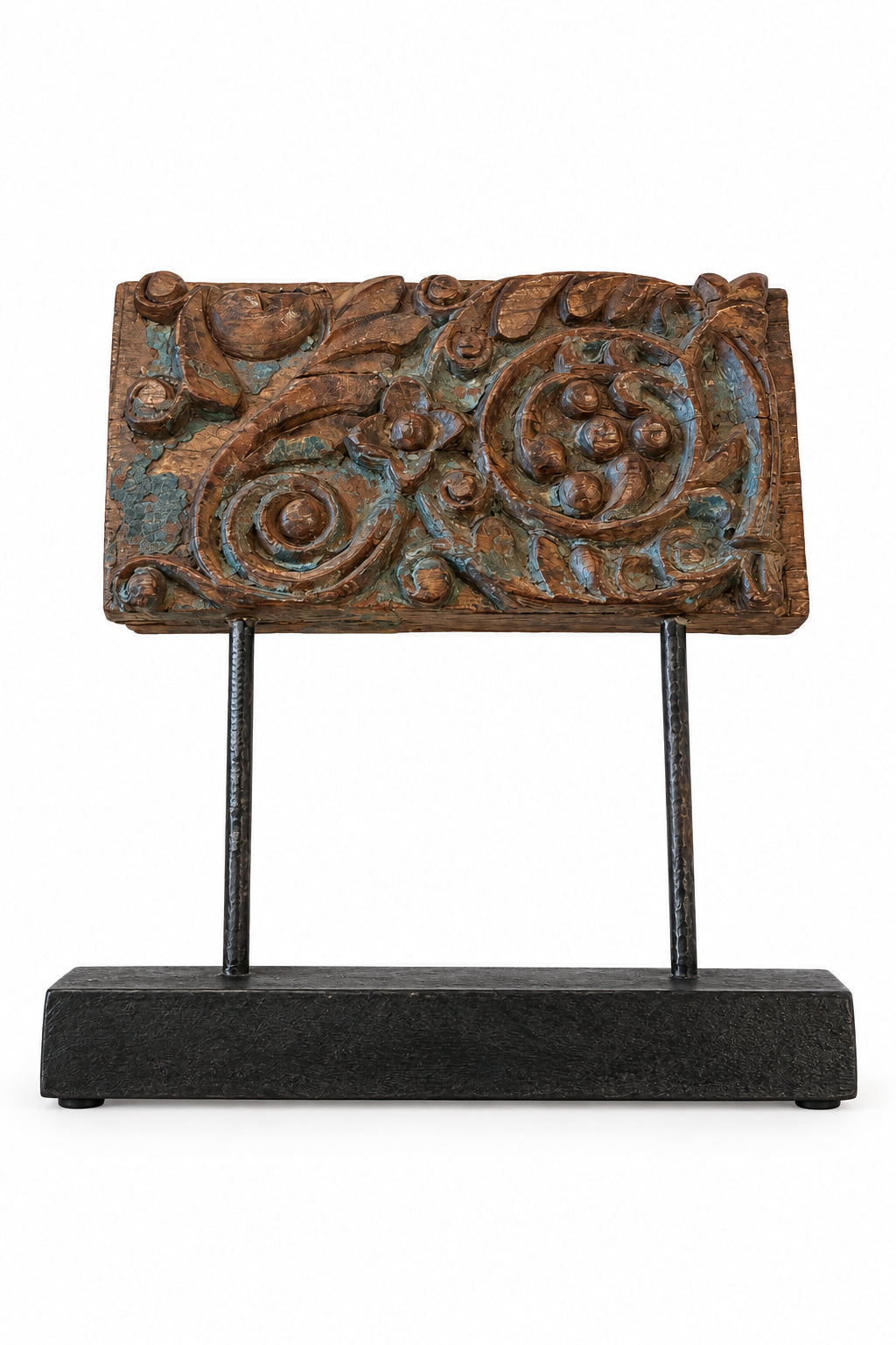 Antique Rectangular Panel with Blue Paint On Stand