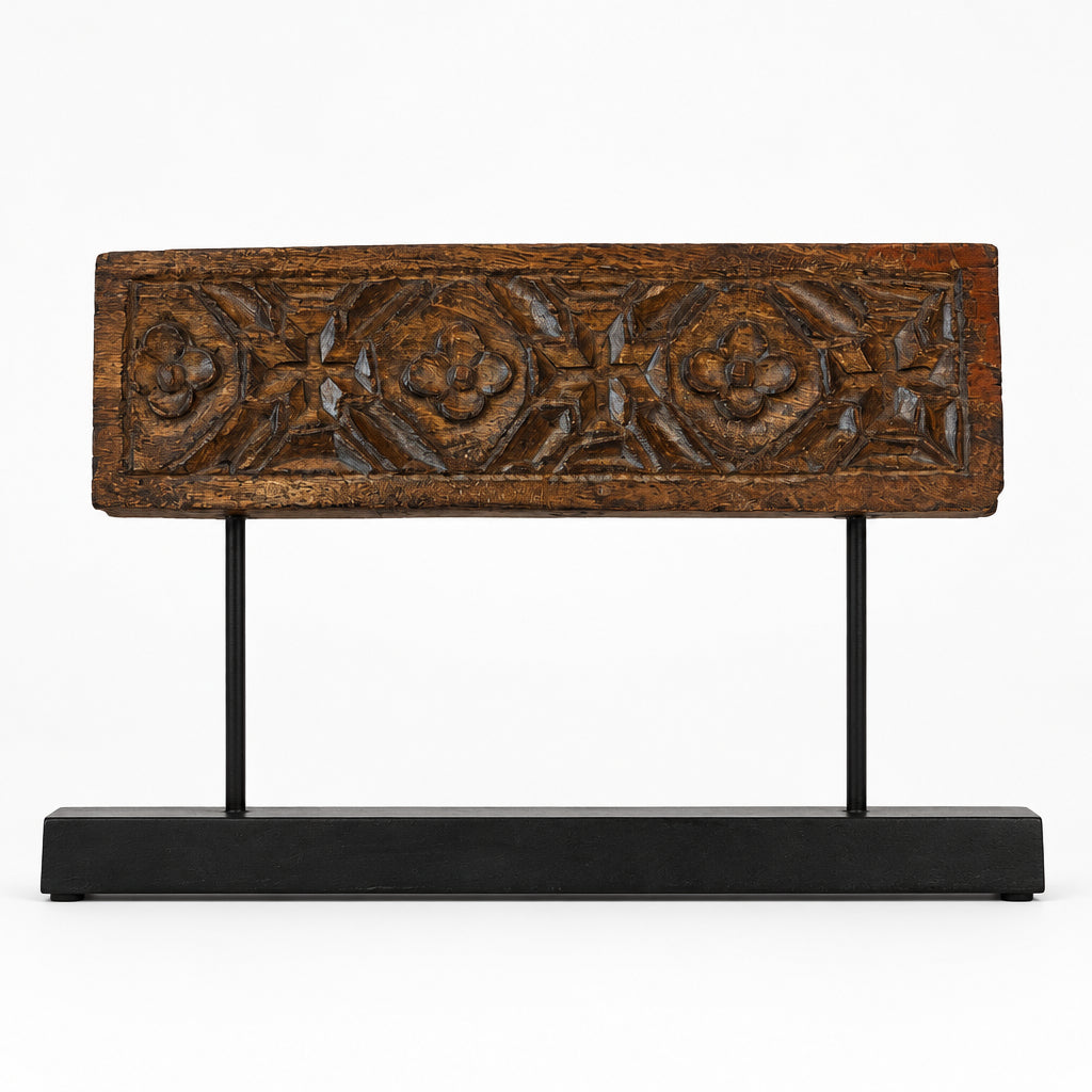 Antique Carved Wood Panel on Stand