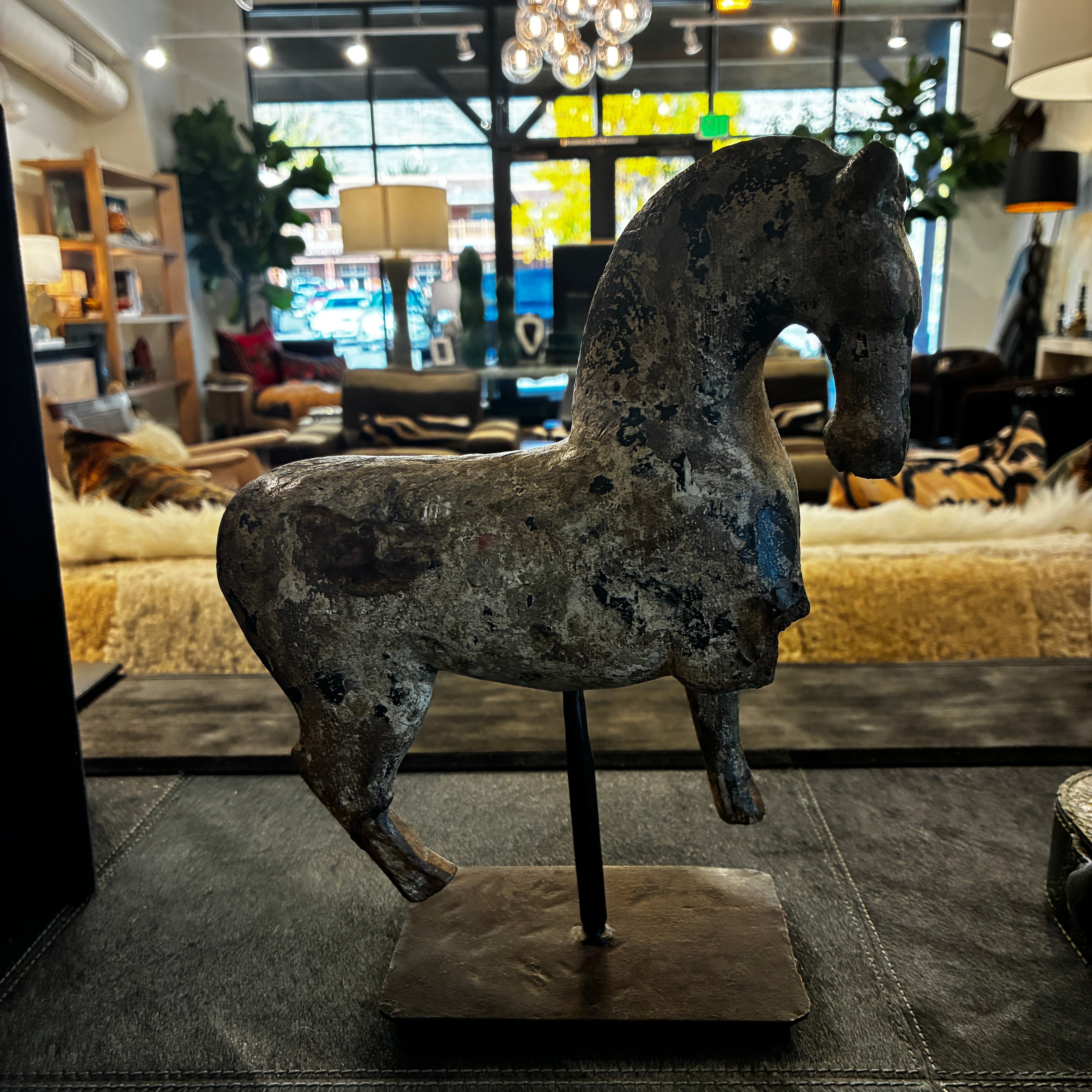 Antique Handcarved Folk Art Horse on Stand