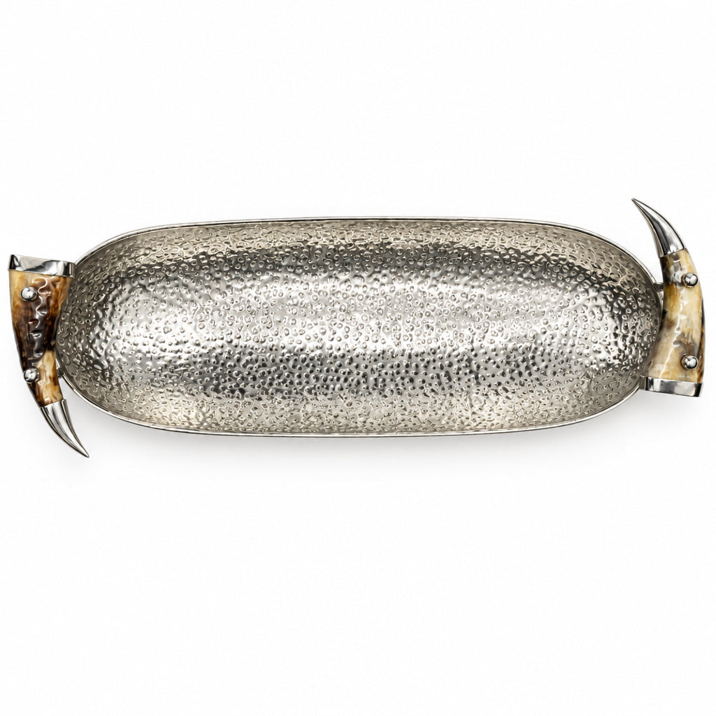 Hammered Nickel Tray with Resin Handles