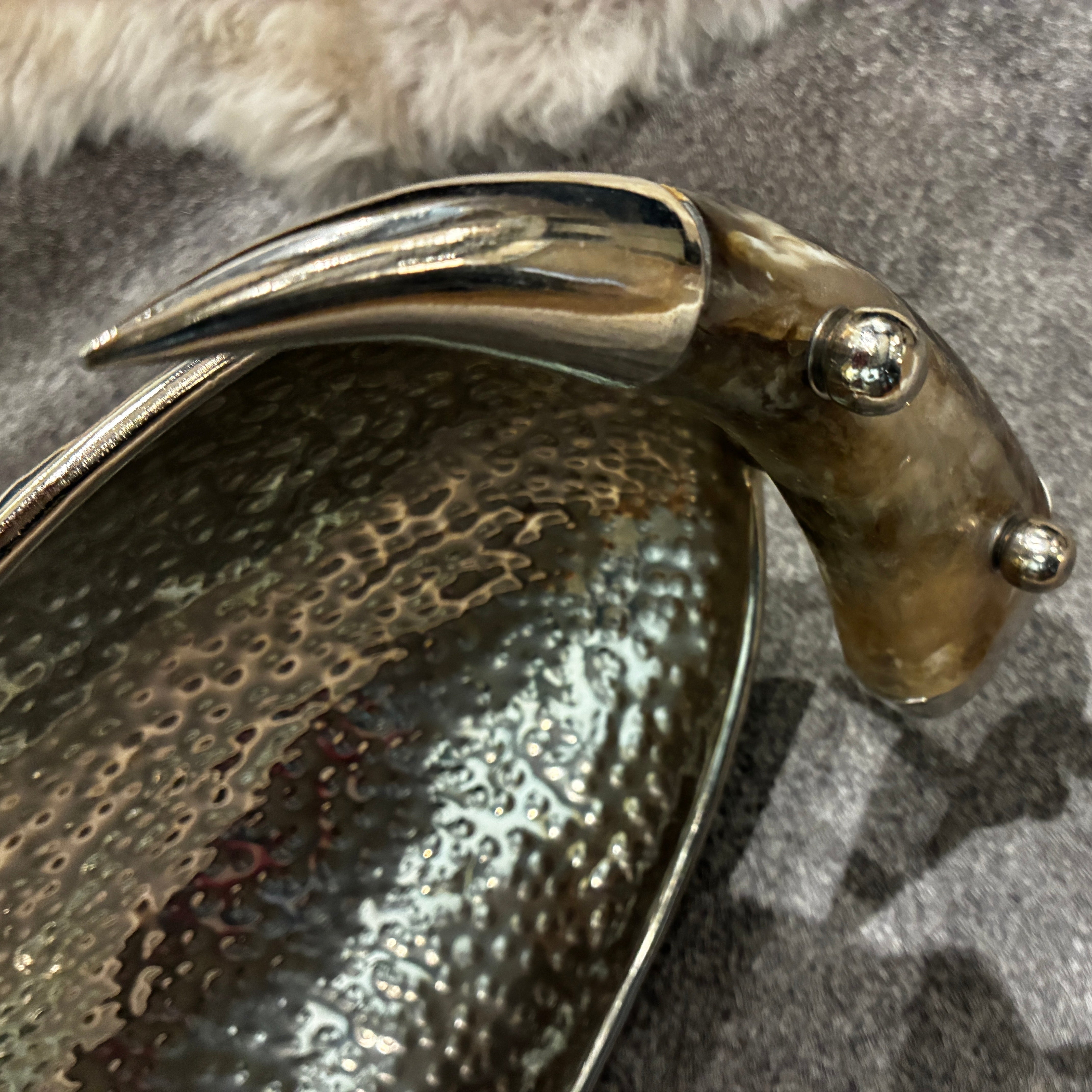 Hammered Nickel Tray with Resin Handles
