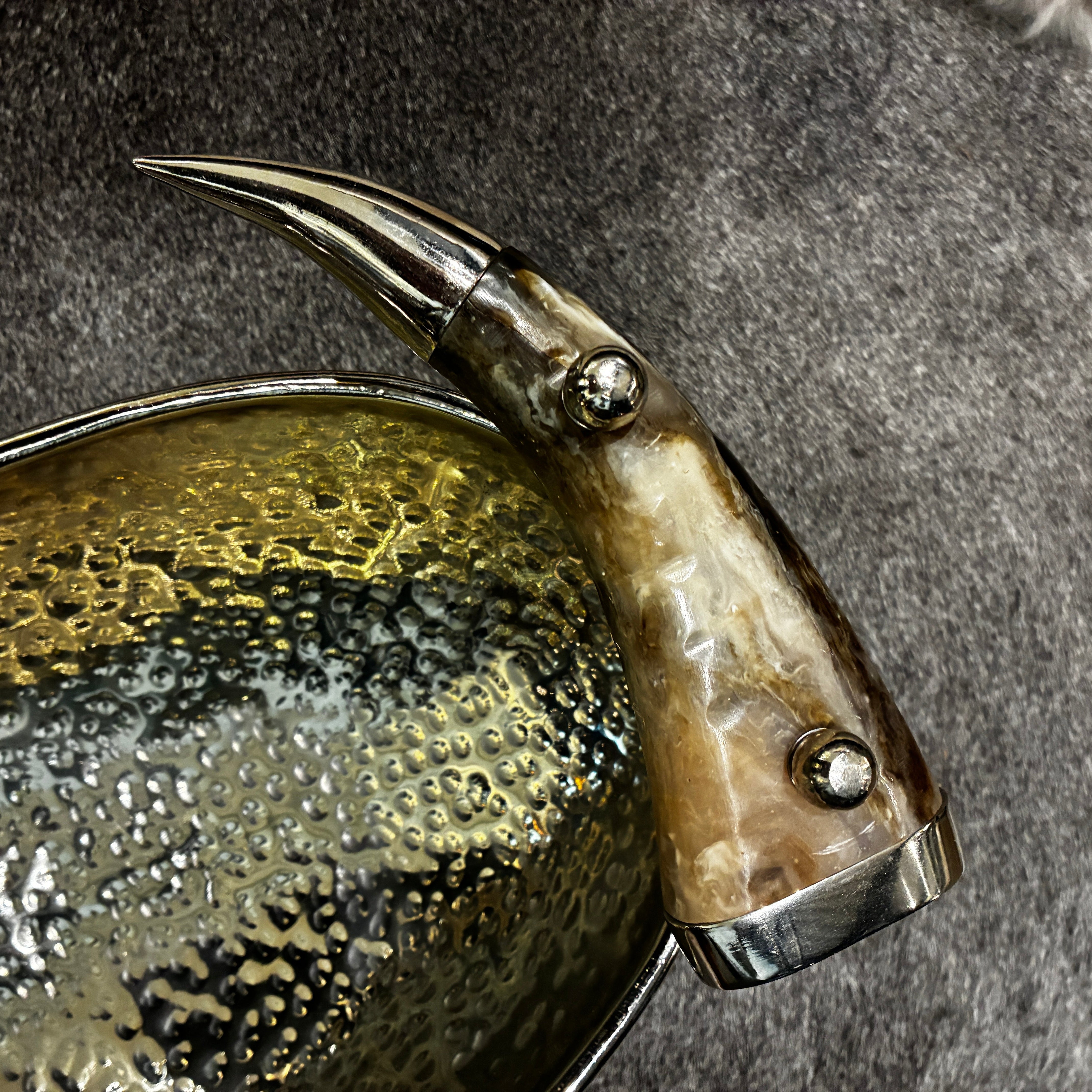 Hammered Nickel Tray with Resin Handles