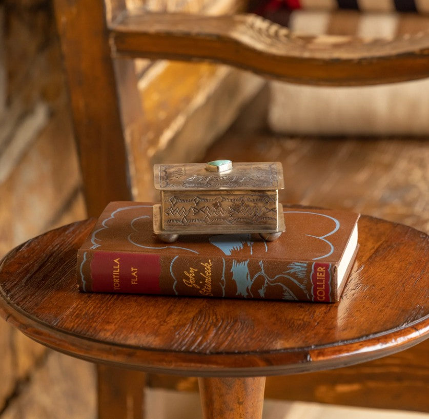Small Stamped Silver Box with Turquoise