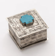 T Square Stamped Silver Box with Turquoise
