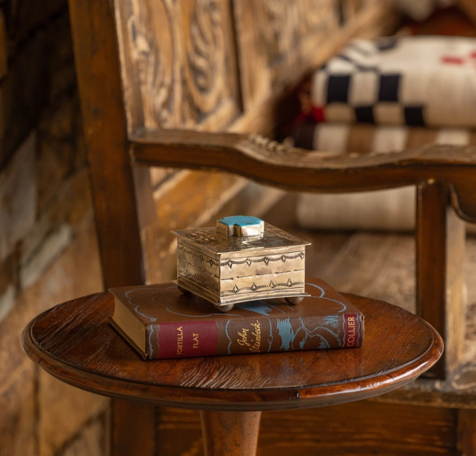 T Square Stamped Silver Box with Turquoise