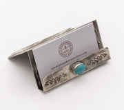 Stamped Silver Business Card Holder with Turquoise