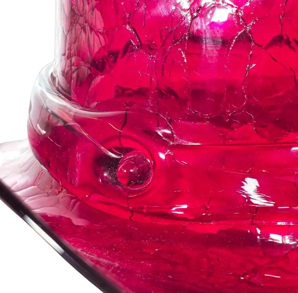 Rare Vintage Red Crackle Glass Blenko Cowboy Hat Vase/ Ice bucket