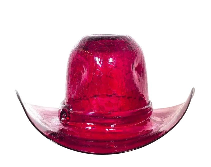 Rare Vintage Red Crackle Glass Blenko Cowboy Hat Vase/ Ice bucket