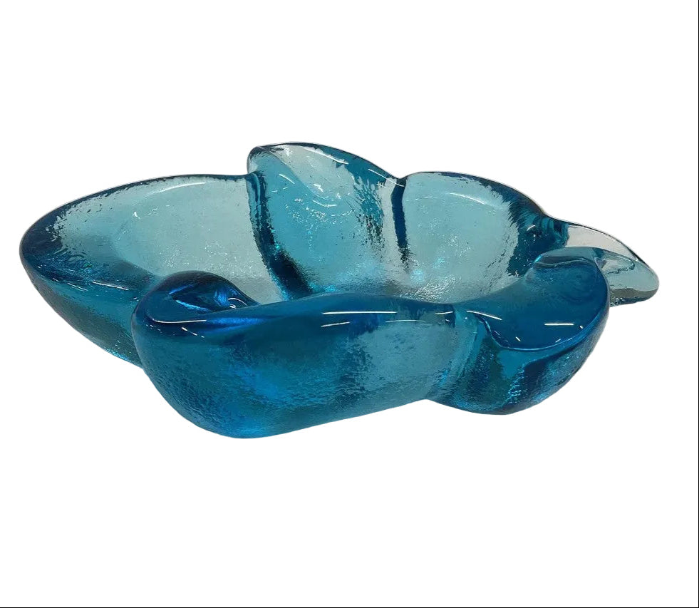 Vintage Aqua Blue Leaf Glass Dish