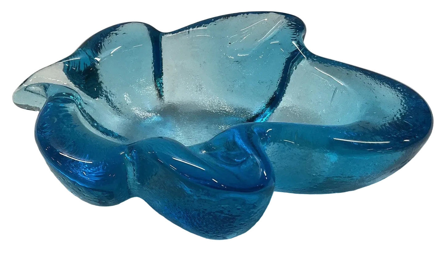 Vintage Aqua Blue Leaf Glass Dish