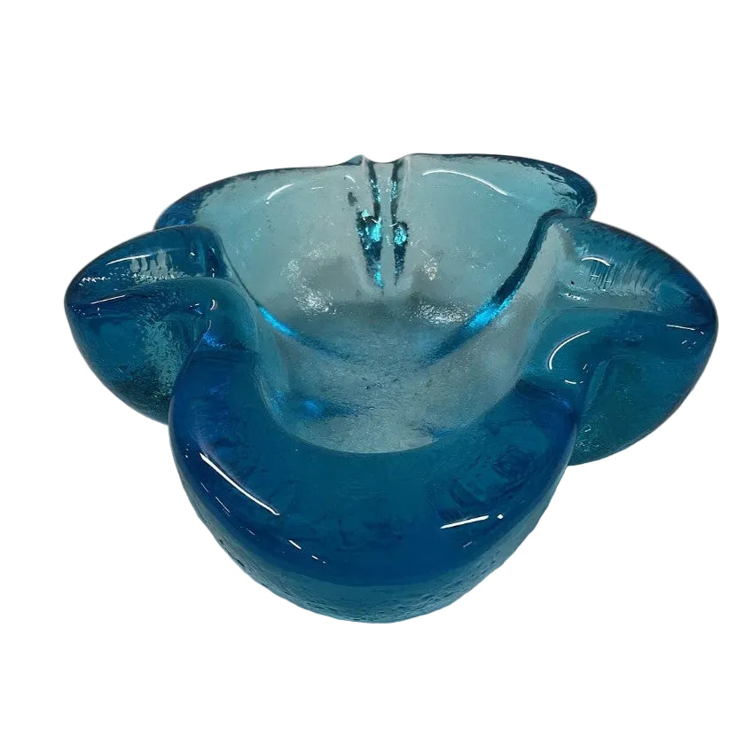 Vintage Aqua Blue Leaf Glass Dish