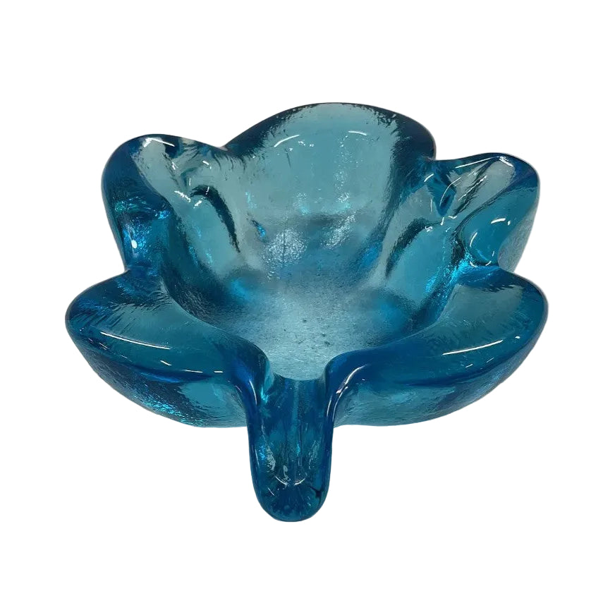Vintage Aqua Blue Leaf Glass Dish