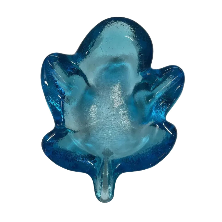 Vintage Aqua Blue Leaf Glass Dish