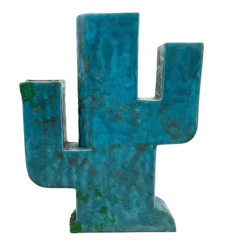 Art Deco Turquoise Ceramic Cactus Vase by Edwin Pearson